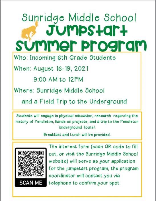 Jumpstart Summer Program Sunridge Middle School