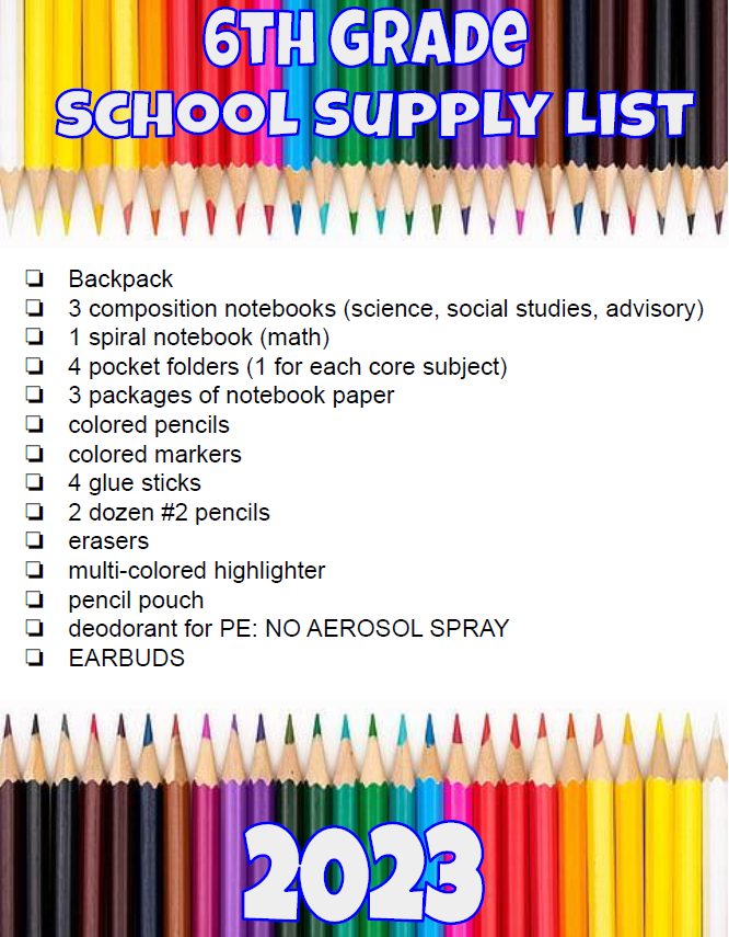 Grade 6 School Supplies 23-24